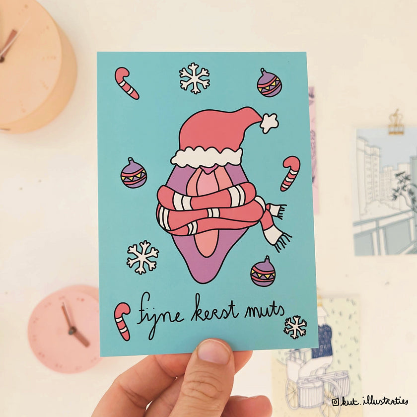 Fijne Kerst Muts - A6 Postkaart