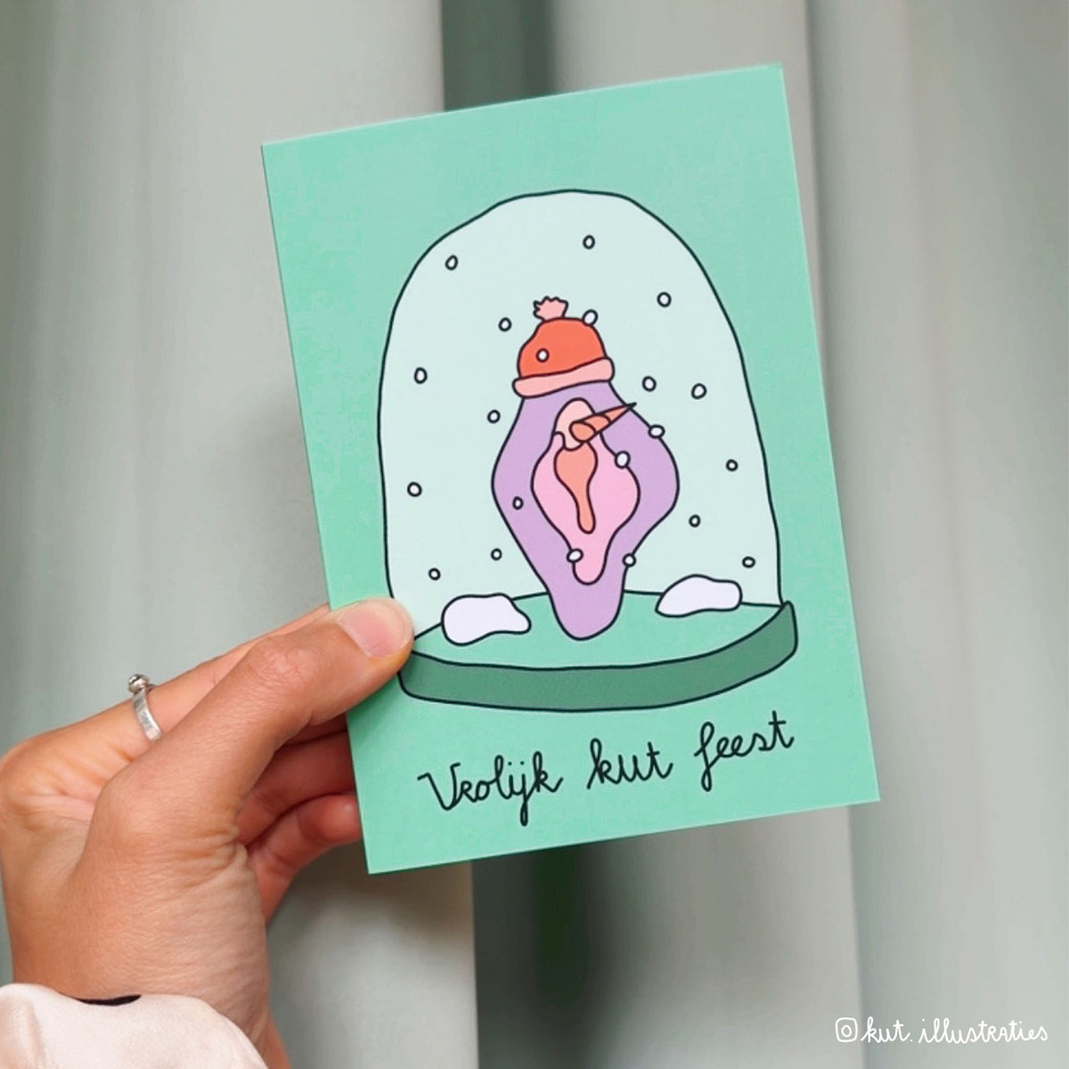 Vrolijk Kut Feest - Dubbele A6 Postkaart + Roze envelop