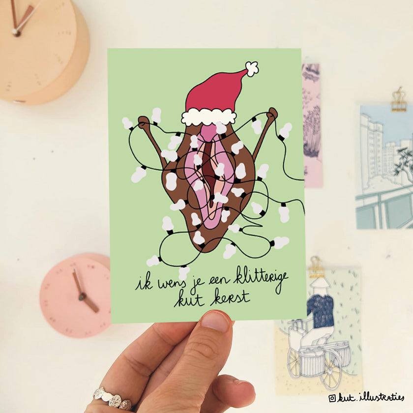 Ik wens je een klitterige kut kerst- A6 Postkaart