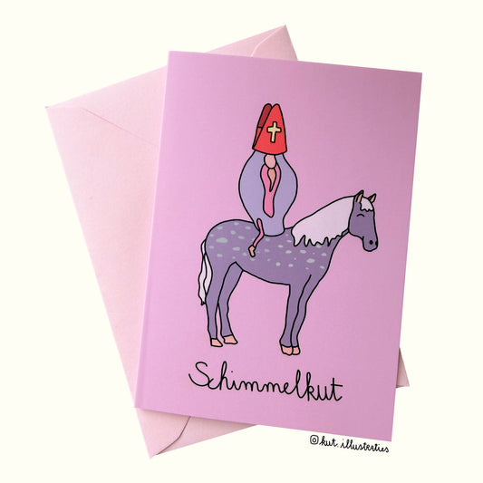 Schimmelkut - Dubbele A6 Postkaart + Roze envelop